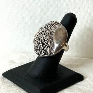 Artisan Sterling Silver Rose Dome Ring – Floral Overlay, Size 7, 1990s–2000s